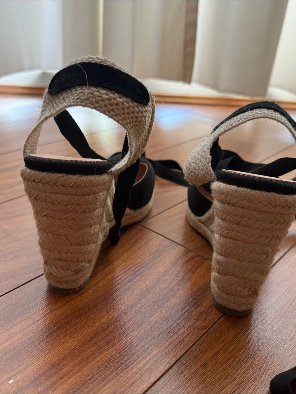 J. Crew Black Canvas Ankle-Tie Espadrille Wedges